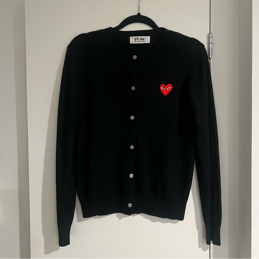Comme des Garcons PLAY Black Cardigan with Red Heart Patch